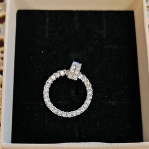 Pave Crystal Circle Pendant Necklace - Sparkling White Silver 925